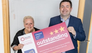 Cllr Shirley Reynolds and Cllr Shaun Davies MP celebrate the 'outstanding' OFSTED inspection report