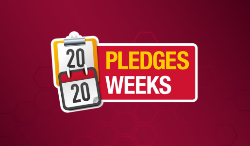 A graphic that shows a clip board and a calendar and says 20 pledges 20 weeks