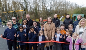Cllr Carolyn Healy launching the Play for All - Play Strategy Survey with local school children
