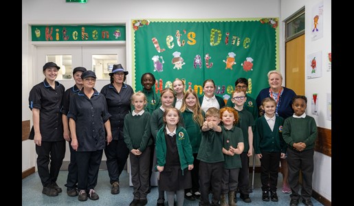 The Let's Dine Team, Councillor Shirley Reynolds and Hollinswood Primary School Council