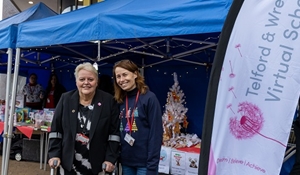 Councillor Shirley Reynolds and Virtual School headteacher at the Christmas fayre