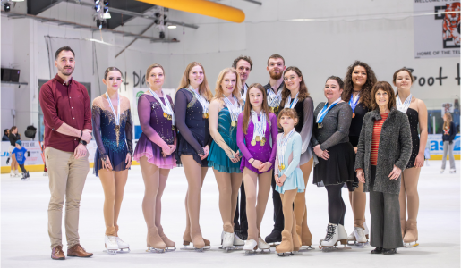 Team members pictured on the ice at Telford Ice Rink. Inclusive Skating World Championships Presentations at Telford Ice Rink 