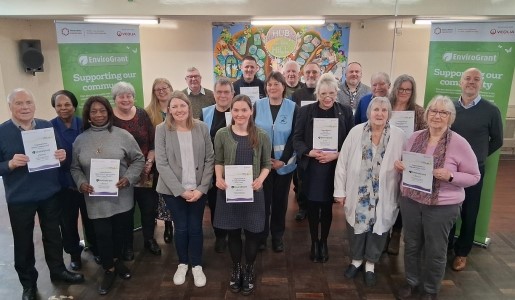 Recipients of an EnviroGrant award gathered at a ceremony with Councillor Carolyn Healy and Steve Mitchell, Regional Director for Veolia.