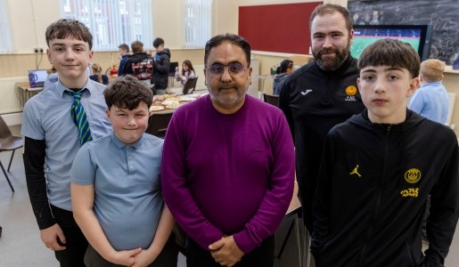 Councillor Raj Mehta (Lab), Telford & Wrekin Council’s Cabinet Member for Inclusion, Engagement, Equalities & Civic Pride and George Hounsell from 4 All Foundation with some of the children from Ketley youth club.