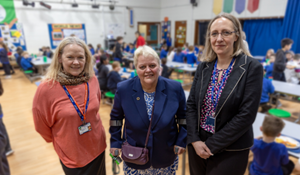 Council Shirley Reynolds (centre) with staff at Lawley Primary School