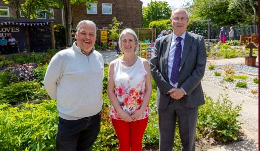 Councillor Richard Overton (Lab), Telford & Wrekin Council’s Deputy Leader and Cabinet Member for Highways, Housing and Enforcement, Sharon Hanson, church secretary and Steve Mackay, Assistant Police and Crime Commissioner, at the opening of Dawley Christian Centre sensory garden.