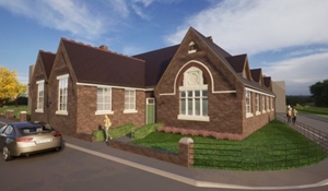 CGI of Ketley Bank Nuplace development which includes a converted Victorian school