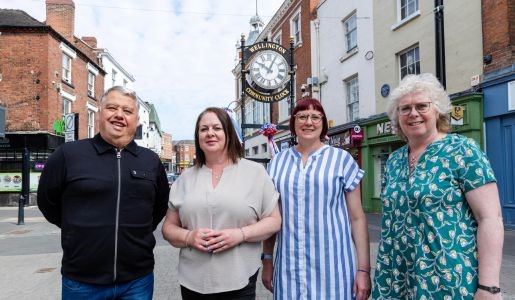 From left to right: Councillor Richard Overton, Caroline Mulvihill, Deputy CEO at Wellington Town Council, Adrienne Taylor, Events and Regeneration Officer at Wellington Town Council and Sam Hine, Social Value and Inclusion, Housing Plus Group