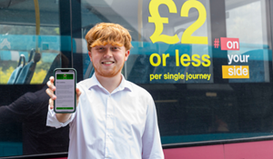 Councillor Ollie Vickers at Telford Central Bus Station to announce the changes to the council's bus service