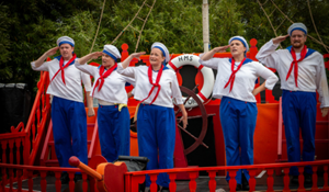 cast pictured HMS Pinafore open air performance by Illyria theatre