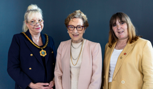 L to R Councillor Nathalie Page, Deputy Mayor of the Borough of Telford and Wrekin, Professor Dame Carol Black and Councillor Kelly Middleton