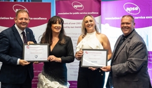 Pictured at the Association for Public Service Excellence awards, from left, Councillor Paul Davis, Gina McKie, awards host, Joanne Cornwell, Programme Manager Housing Strategy and Commissioning and Dean Hireson, Senior Project Support Officer, both from Telford & Wrekin Council.