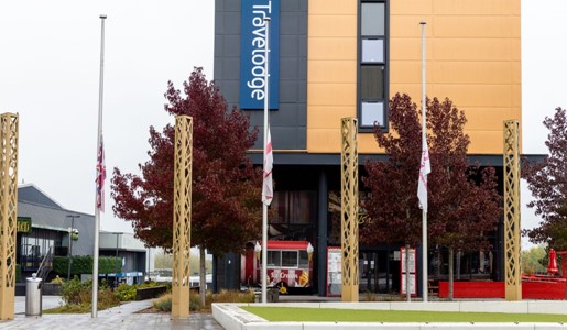 Flags flying at half-mast in Southwater Square