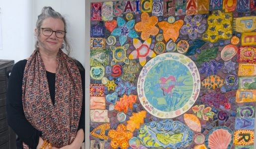 Pneuma Affinity Mosaic of Harmony photo 1, Project Leader Rosalyn Donati with the piece made by members of the Autism Hub 