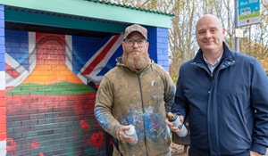 Council restores vandalised Remembrance bus stop mural