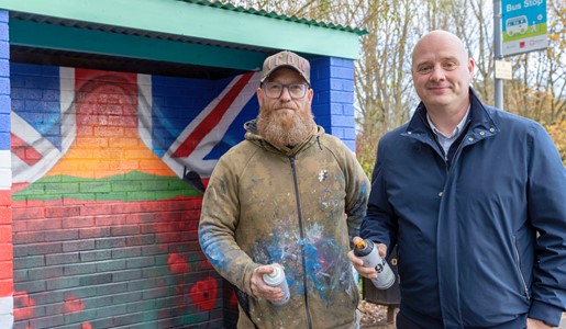 Council restores vandalised Remembrance bus stop mural