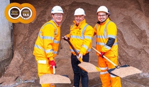 Councillor Richard Overton and grit crew team members shovel grit from grit piles at the depot ready to treat Borough roads.