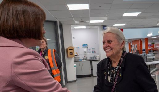 Councillor Shirley Reynolds smiling as she meets the Secretary of State for Education, The Rt Hon Bridget Phillipson MP