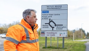 Major night time resurfacing works underway at Ketley Brook roundabout