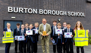 Pupils of Burton Borough School - Winners of Telford & Wrekin Council's Litter Pickers Competition receive their certificates from Cllr Paul Davis