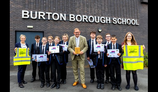 Pupils of Burton Borough School - Winners of Telford & Wrekin Council's Litter Pickers Competition receive their certificates from Cllr Paul Davis