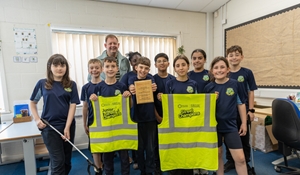 Primary School category winners in Telford & Wrekin Council's 2026 Litter Pickers Competition receive their certificates from Cllr Paul Davis