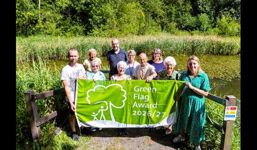 Cllr Carolyn Healy and the Friends of Ketley Paddock Mound celebrate being awarded Green Flag status 