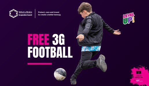 Level up your summer graphic featuring a young person kicking a ball