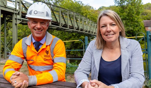 Councillor Carolyn Healy and Matt Day at the Jackfield and Coalport footbridge near the Boat Inn pub before work has been done to it.