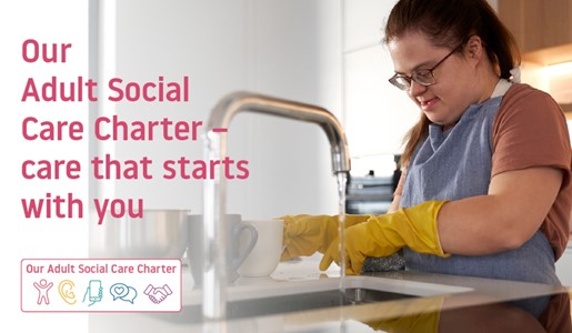 ASC Charter graphic with woman with down's syndrome washing dishes in a kitchen