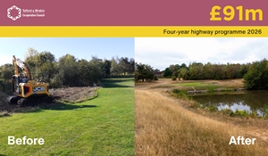 Horsehay Golf Club bund with before and after photo
